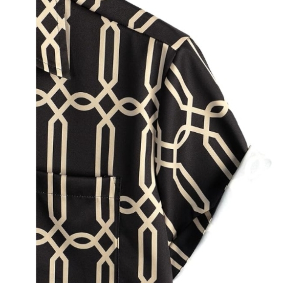 Hawaiian Flamingo Casual Tropical Short Sleeve Shirt Black Tiger - Picture 5 of 6